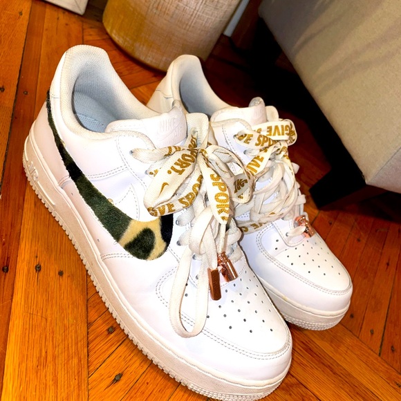 Custom Nike Air Force 1 Low Top Sneakers, pony hair Camo check,custom laces,10.5 - Picture 1 of 4